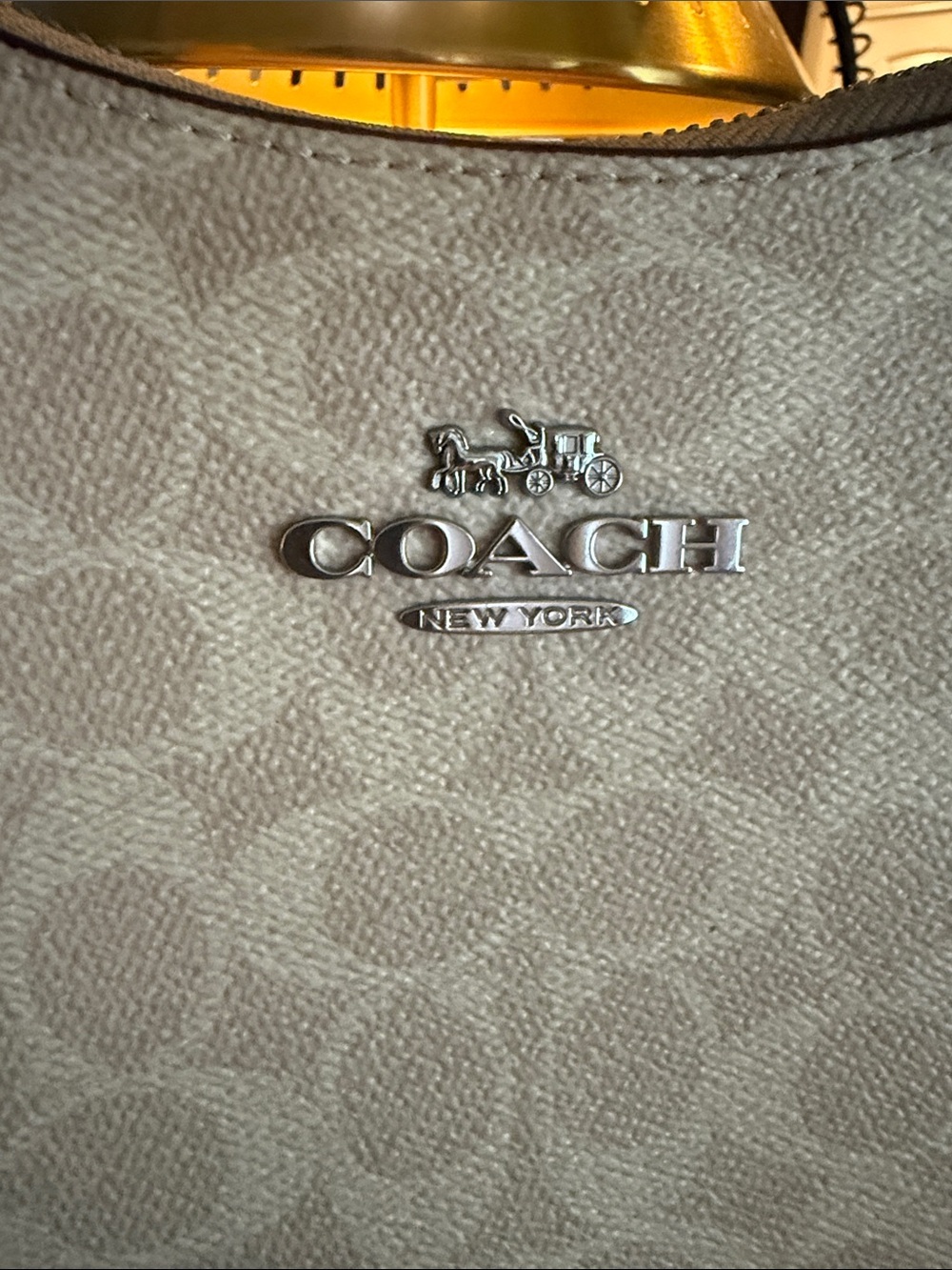 Coach Signature Pebbled Shoulder Bag in Light Taupe - Picture 3 of 16